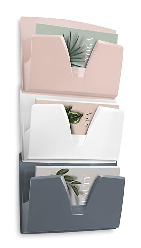 Corbeille murale CEP lot de 3 organiseurs de bureau 24x32 cm blanc gris rose