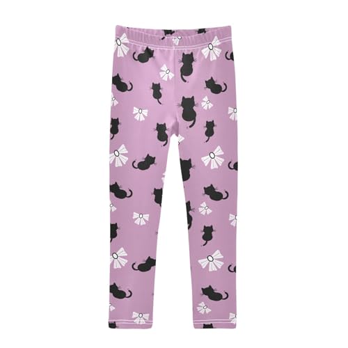 Black Cat and Bow Girls Leggings,Workout Leggings for Girls Toddler Athletic Leggings Size for 3-10T