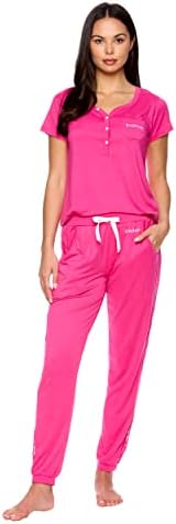 bebe Womens Pajama Sets - Short-Sleeve Pajamas for Women with Lace Accents - PJ Set for Women (Fuchsia, X-Large)