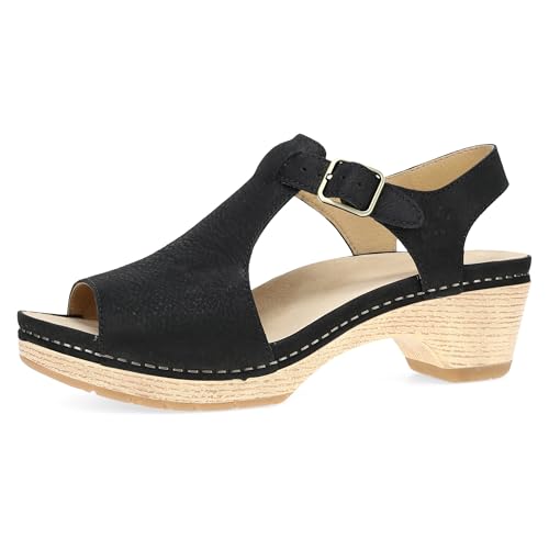 Image of Dansko Laverne Peep-Toe Sandals for Women - T-Strap Design with Stain Resistant Nubuck Leathers
