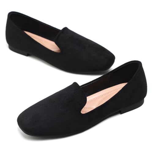 Image of ChaiRong Zhou Women Square Toe Ballets Flats Comfort Slip On Walking Shoes for Driving