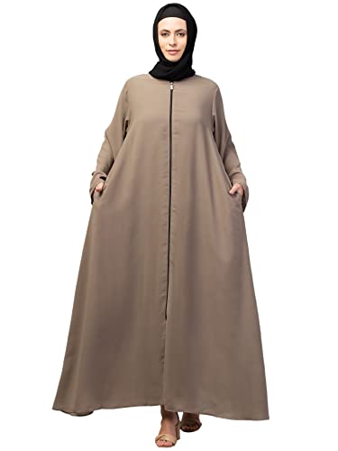 Image of Mallika Women Modest Wear Nida Matt Front Open Zipper Abaya Burkha for Everyday use