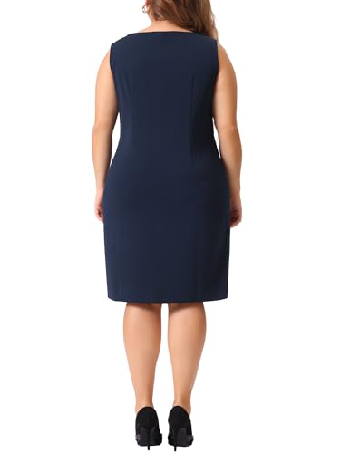 Image of Agnes Orinda Plus Size Sheath Dress for Women Sleeveless Boat Neck Casual Straight Pencil Work Dresses