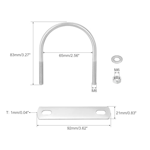 Image of uxcell Round U-Bolts, 8 Sets 65mm(2.56 inch) Inner Width 83mm Length M6 304 Stainless Steel U Clamp Bolt with Nuts and Plates, for Boat Trailer