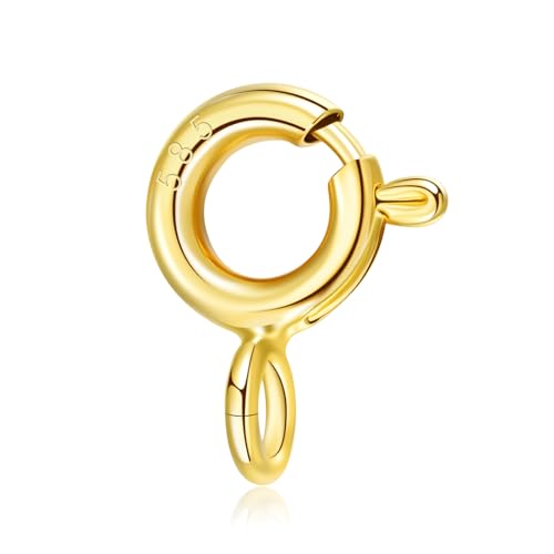 Lulau 14K Solid Gold Spring Clasp - 5.5mm Jewelry Clasps with Open Jump Ring for Necklaces Bracelets Anklets Chain (14k Yellow Gold-5.5mm)