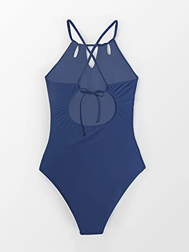 Image of CUPSHE Women's Halter Lace Up Back One Piece Swimsuit Padded Crisscross Bikini