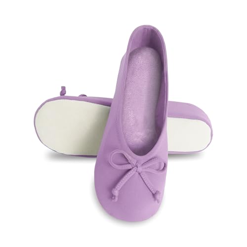 Image of Isotoner Women's Stretch Ballerina Slippers Soft House Shoes with 4 Way Stretch Fit, Bow Detail & Leather Sole