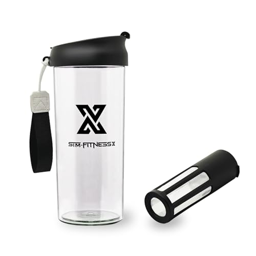 X SIM FITNESSX Shaker per proteine | Contenitore per frutta | Tazza per caffè freddo Bottiglia sportiva multifunzionale con filtro/miscelatore (nero, 500ML)