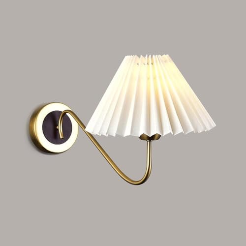 Aplique de Pared Vintage con Pantalla de Tela Plisada – Aplique Moderno de Mediados de Siglo, iluminación Industrial rústica para Dormitorio Infantil, Sala de Estar y Comedor – Acabado en Nogal