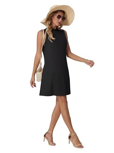 Image of HiMONE Womens Mock Neck Mini Dress Sleeveless A Line Swing with Pockets