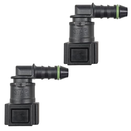 Tuxihapp 2PCS Plastic Fuel Line Quick Connector - Bundy Female 5/16 Tube to Male 5/16 Barb Fuel Hose Adapter Connector 90 Degree Fuel Line Connectors Quick Plugs for Most Cars (90Degree)