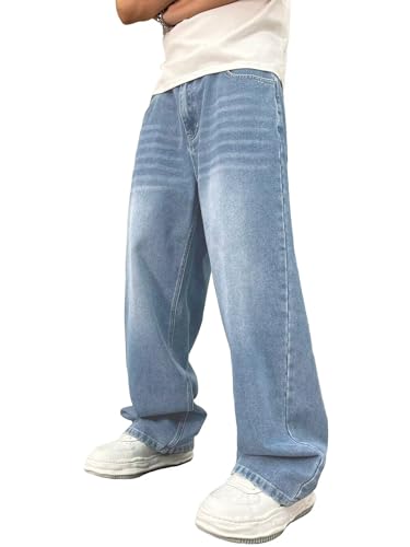 Image of ALLABREVE Men's Baggy Hip Hop Jeans Y2k Wide Leg Denim Pants Relaxed Fit Skater Trousers Streetwear