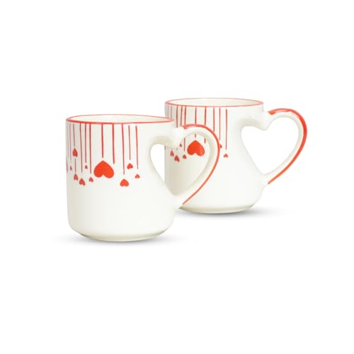 Image of Saras Aajeevika 2 Pc Handmade Ceramic Coffee - 300ml Heart Shape Gift Set Tea /Milk Mug Cup Set for Kitchen Glossy Finish Kids Glass Drinkware -Mircowave & Dishwasher Safe Ideal for Daily Use & Gifting