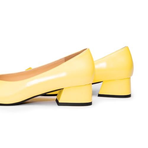 Image of C.Paravano Women's Pumps | Luxury Leather Pumps | 1.5 Inch Chunky Block Heel & Square Toe | Fabric Bow