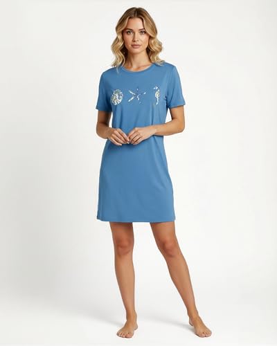Image of Real Essentials 3 Pack: Women's Short Sleeve Nightgown Dress - Nightshirt Pajama Sleep Shirt Sleepwear (Available in Plus)