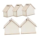 Parliky 5 Stück Teiliges Holz spardosen zum Bemalen DIY Sparschwein mit Haus Design Unfertige Münzbox zum Basteln Kreatives Geldsparspielzeug für Mädchen und Jungen