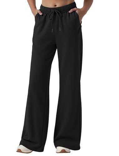 AB-Eleven Wide Leg Womens Sweatpants Elastic Drawstring Athletic Casual Sweatpants Loose Pant with Pockets Black