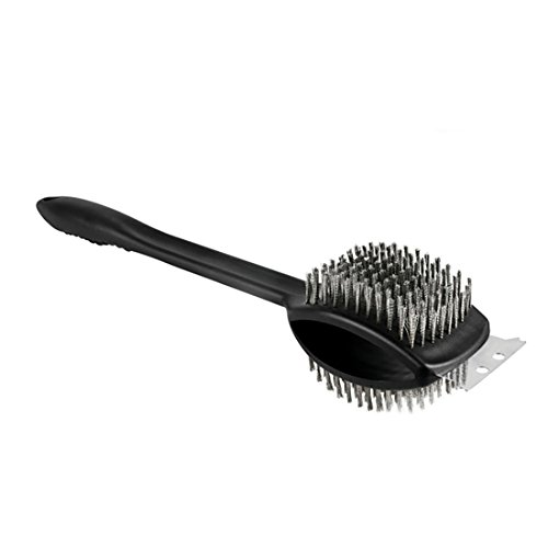 B&C.Room Grill Brush Barbecue Double Headed BBQ Cleaner Cleaning Brush Stainless Steel Wire Bristles with Scraper 17"