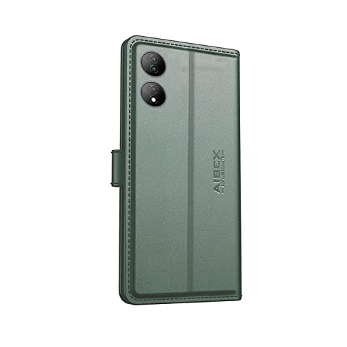 Image of AIBEX Compatible for Vivo T2 5G / Vivo Y100 Flip Cover Leather Finish | Inside TPU with Card Pockets | Wallet Stand | Complete Protection Flip Case - Green
