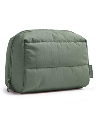 Image of BAGSMART Small Makeup Bag, Puffy Wide-open Zipper Cosmetic Pouch | Puffy Padded, Travel Essentials, Make Up Bag, For Women, Makeup Organizer, Toiletries Accessories Brushes