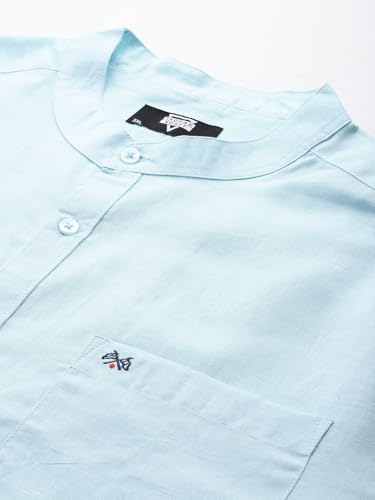 Image of Thomas Scott Men's Solid Cotton Linen Casual Shirt | Full Sleeve | Regular Fit | Mandarin Collar