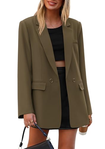 Image of PRETTYGARDEN Fall 2025 Blazers for Women Business Casual Long Sleeve Lapel Pockets Dressy Suit Jackets Work Office Clothes (Army Green,Medium)