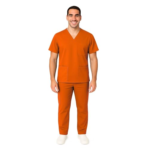 M&M SCRUBS Men Scrub Set Medical Scrub Top and Pants L Orange