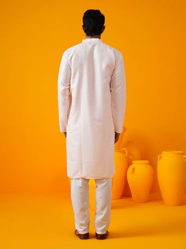 Image of SOJANYA (Since 1958 Men's Silk Bend Krochet Thread Embroidered Kurta with White Pyjama