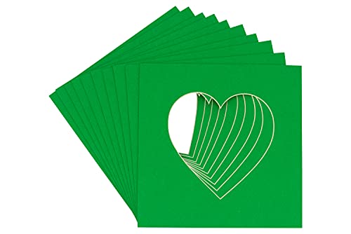 CountryArtHouse Bright Green Acid Free 8x8 Heart Picture Frame Mat with White Core Bevel Cut for 4x4 Pictures - Fits 8x8 Frame - Pack of 25 Matboards