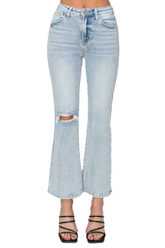 SALT TREE Risen Jeans - High Rise Distressed Ankle Flare Jeans - RDP5696L