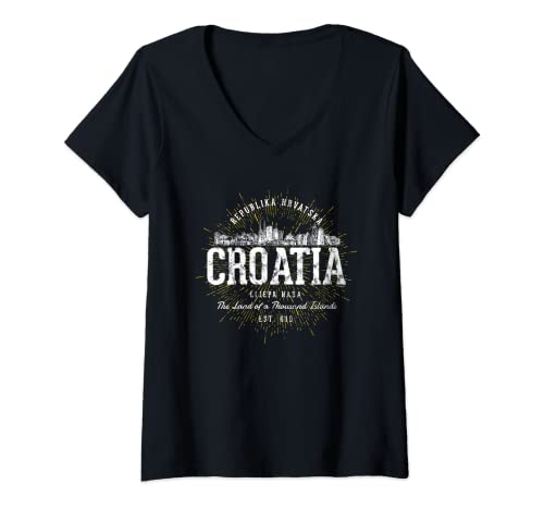 Mujer Estilo vintage retro Croacia Camiseta Cuello V Cover