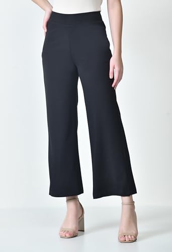 Image of Women's High Waist Straight Fit Trousers,Solid Korean Stretchable Pants for Women, Regular Fit Elastic Waist Full Length Formal Trouser,Casual,Office Wear