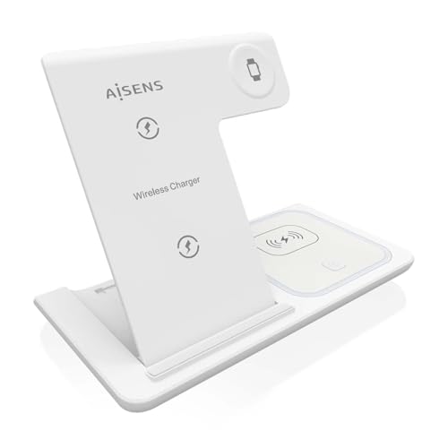 AISENS - ASCH-15W3WC044-W - Caricatore wireless USB-C 3 in 1 da 15 W per cellulare, Apple Watch, Aricular con custodia di ricarica, bianco