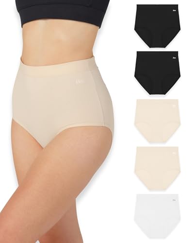 Bea Confezione da 5 Mutande Donna a Vita Extra Alta - Slip Donna Cotone Vita Alta Traspirante, Morbido e Contenitivo, Intimo a Copertura Totale, Nero, Bianco, Nude (5 Pezzi), L