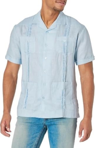 Cubavera - Camisa Guayabera de Manga Corta con Cuatro Bolsillos para Hombre, 100% Lino (Talla S-5x), Azul, Casimir (Cashmere Blue), XX-Large