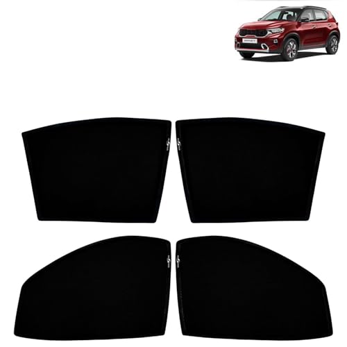 Image of KINGSWAY Car Sun Shade Curtains Only Compatible with Kia Sonet (2020 to 2024) | Z-Black Fix-Type (Non-Magnetic) | UV & Heat Protection | Pack of 4 Pcs