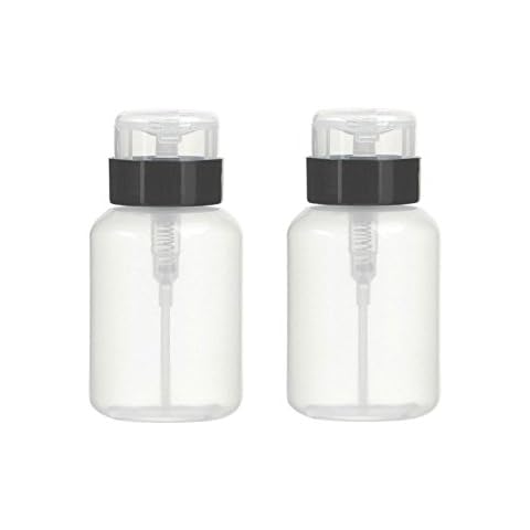 AKOAK Pack of 2 Push Down Empty Lockable Pump Dispenser Bottle for Nail Polish and Makeup Remover,200ml(6.8oz),Black Top Cap Cover