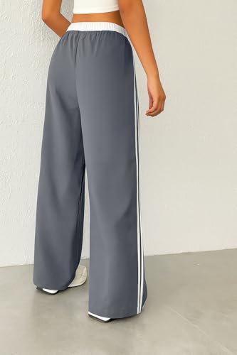 Image of SAKHWALA Women Track Pant | Women's Wide Leg Track Pants High Waist Drawstring Sweatpants with Side Stripes, Casual Loose Fit Lounge Joggers, White