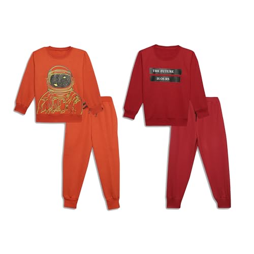 Image of Mack Jonney Printed Round Neck Cotton Fleece Tracksuit Co-Ord Set for Kids (Pack of 2)-MACK44942