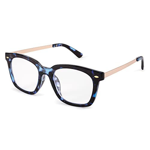 FEISEDY Reading Glasses, Blue Light Blocking, Square Oversized Glasses for Women and Men, B4096(Navy Tortoise, 1.50x)