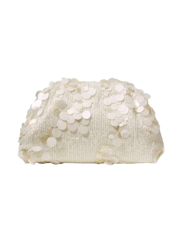 QWINEE Women's Woven Evening Bag Dumpling Clutch Purse No Strap Handbags Elegant Faux PU Leather Clutch Bag White Sequin One Size