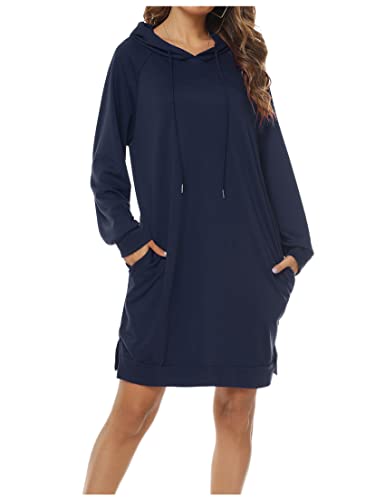 Terecey Robe Sweat Femme Hiver Sweat à Capuche Long Robe Pull avec Poche Robes Casual