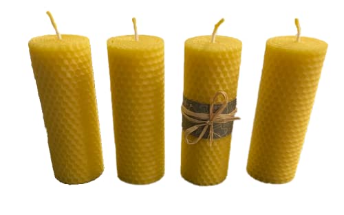 4 Große Handgerollte Bienenwachskerzen, Advendskerzen schöner Duft nach Honig aus deutschem Bienenwachs aus eigener Imkerei, Stumpenkerzen Wabenkerzen Cover
