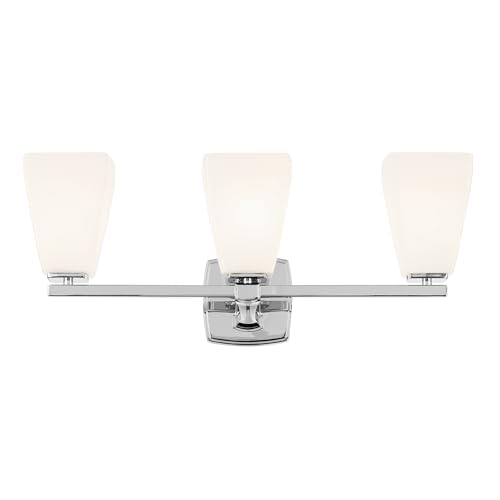 Image of Kichler Marant 21.25 inch 3-Light Bathroom Vanity Light Fixture with Opal Glass in Chrome, Modern Wall Mount Over Mirror for Powder Room (21.25 inch W x 9.5 inch H), 55216CH