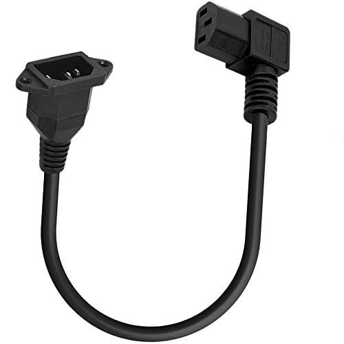 Traovien C14 to C13 Panel Mount Power Cable, 90 Degree Right IEC 320 C13 Female to C14 Male PDU Power Supply Extension Cord, for Computer LED HDTV Monitor and Scanner 0.4m