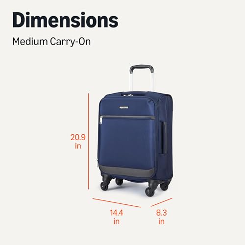 Image of Amazon Basics 18 inch Medium Carry-On Softside Expandable Luggage Suitcase with Wheels, Four 360-Degree Spinner Wheels, Zippered Pockets, Telescopic Handle, Navy Blue