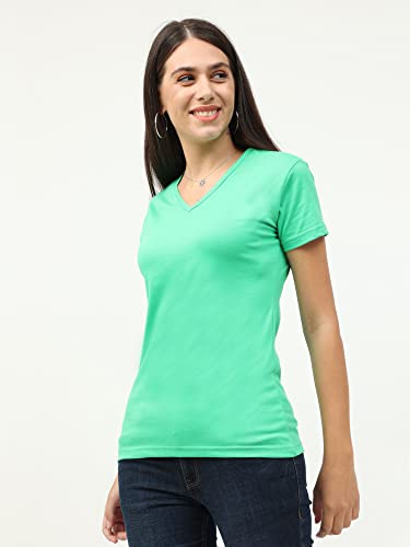 Image of FLEXIMAA Women's Cotton Plain V Neck Half Sleeve T-Shirt