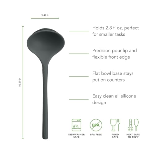 Image of Tovolo Flex Core Small Silicone Ladle Charcoal Gray Heat Safe Silicone Soup Ladle BPA Free, Dishwasher Safe Small Kitchen Ladle with Precision Pour Lip for Serving Sauces Soups Gravies