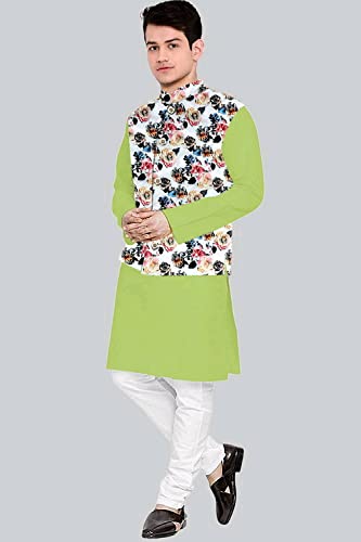 Image of Os Men's & boy kurta pyjama set with nerhu jackets (Multi printed) in cotton (baap beta|father son|)