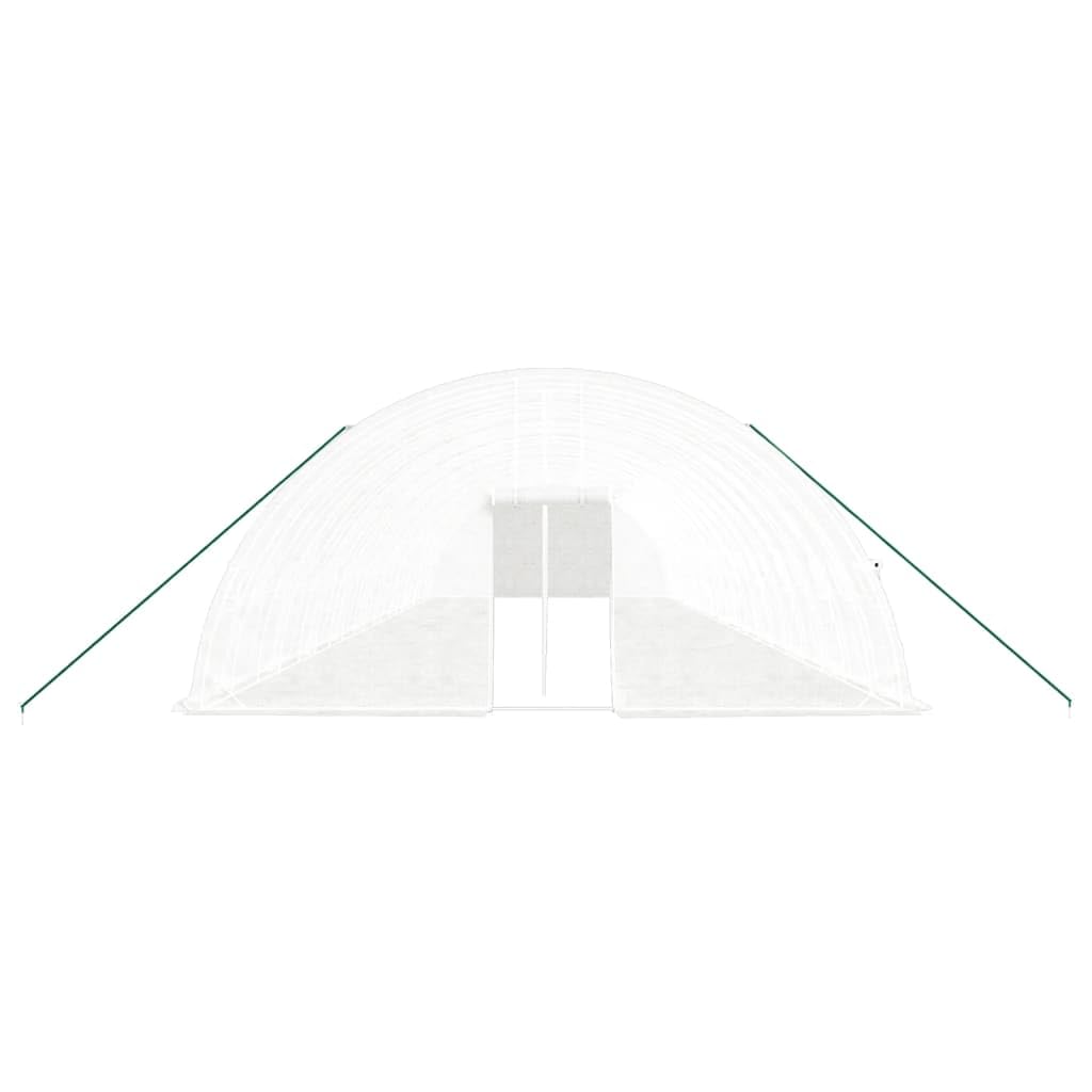 Szklarnia ze stalową ramą, biała, osłona foliowa PE 20 x 6 x 2,85 m, 120 m², ocynkowana, z zwijanymi drzwiami i oknami bocznymi, do uprawy warzyw, ziół